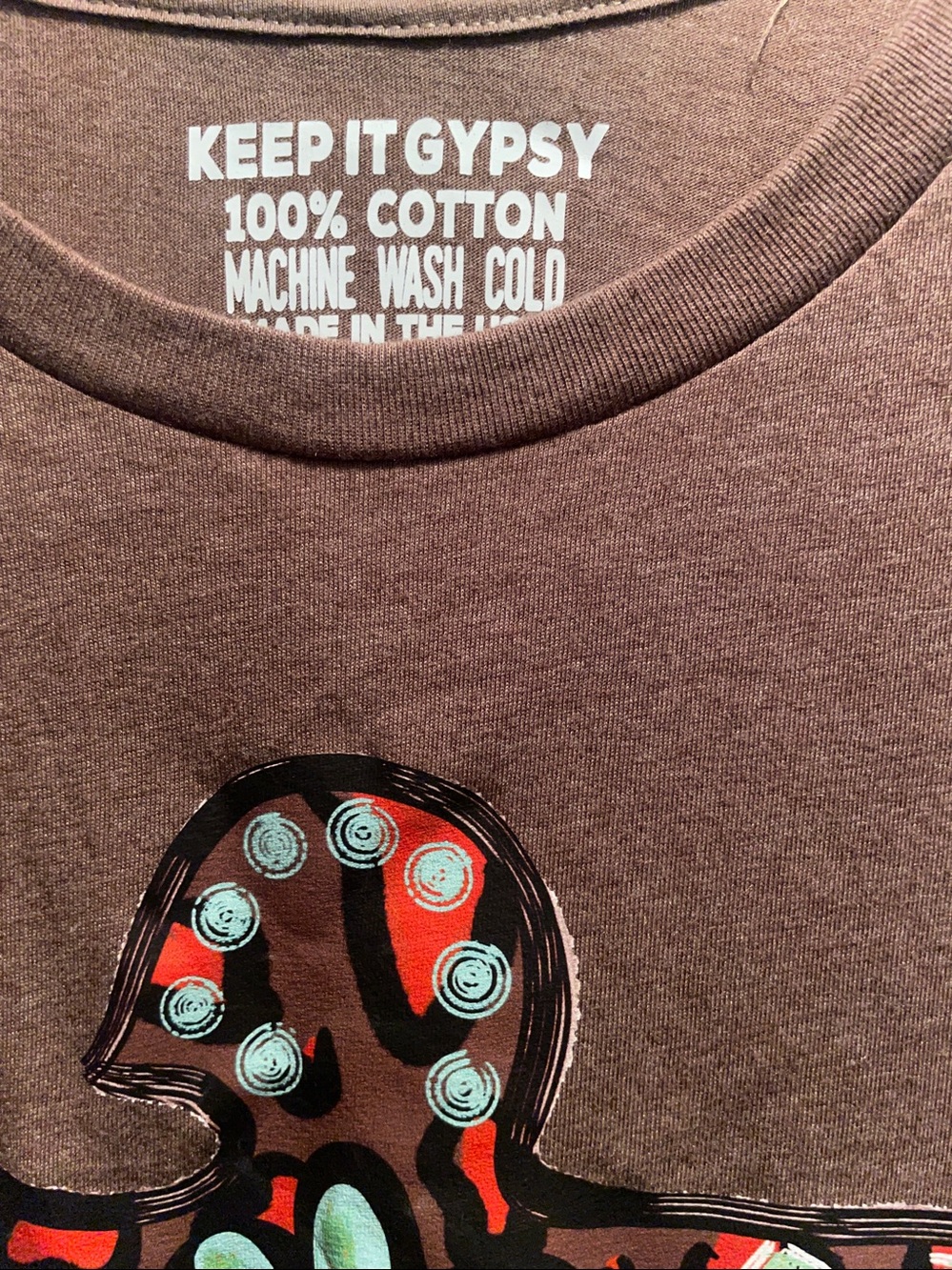 Keep It Gypsy Brown Graphic Tee with Tribal Bird Motif - Picture 3 of 5